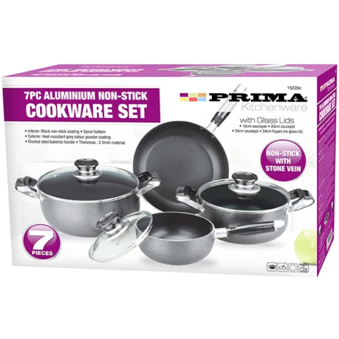 Prima Stone Vein Aluminium Non-Stick Cookware Set 7pc
