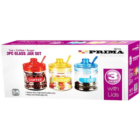 Prima Tea, Coffee & Sugar Glass Jar Set 3pc