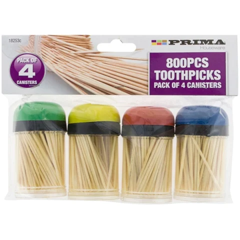 Prima Toothpicks Canisters 800pc 4 Assorted