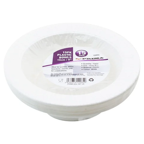 Prima White Disposable Plastic Bowls 15cm 15 Pack