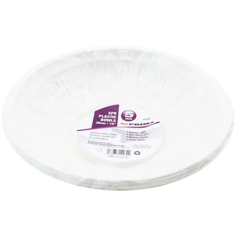 Prima White Disposable Plastic Bowls 26cm 5 Pack