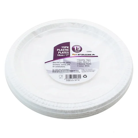 Prima White Disposable Plastic Plates 18cm 15 Pack