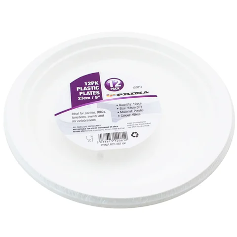 Prima White Disposable Plastic Plates 23cm 10 Pack