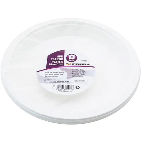 Prima White Disposable Plastic Plates 26cm 8 Pack