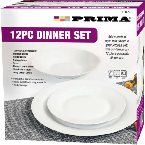 Prima White Porcelain Dinner Set 12pc
