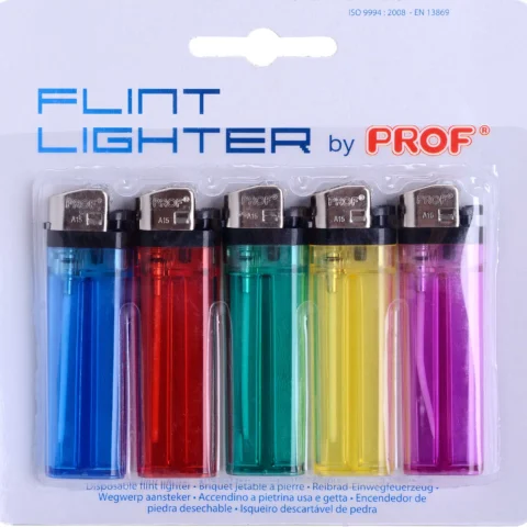 Prof Transparent Flint Lighter 5 Pack