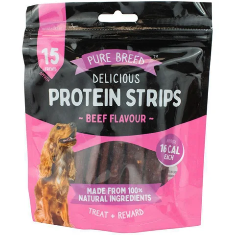 Pure Breed 100% Natural Beef Delicious Protein Strip Dog Treats 15 Pack