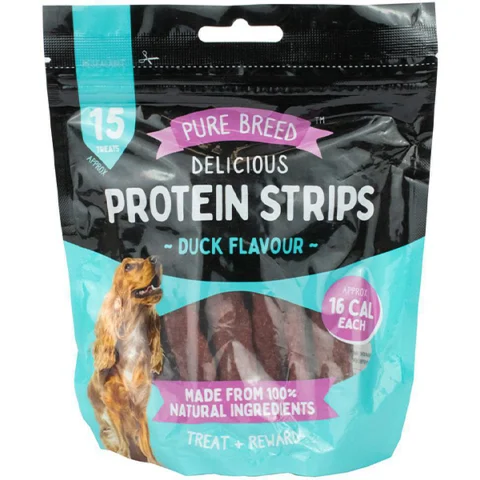 Pure Breed 100% Natural Duck Delicious Protein Strip Dog Treats 15 Pack