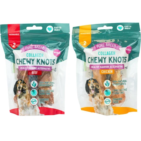 Pure Breed Collagen Chewy Knots Dog Treats 2 Pack Assorted