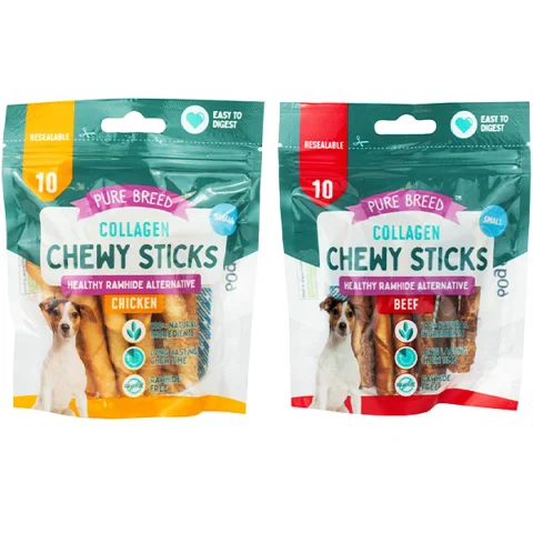 Pure Breed Collagen Chewy Sticks Dog Treats 10 Pack Assorted