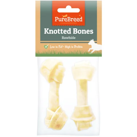 Pure Breed Rawhide Knotted Dog Bones 2 Pack