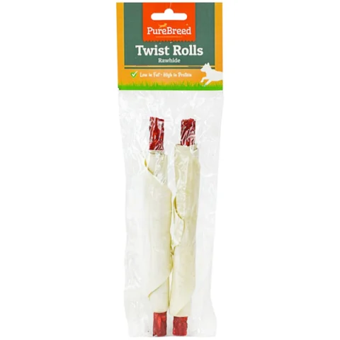Pure Breed Rawhide Twist Rolls Dog Treats 2 Pack