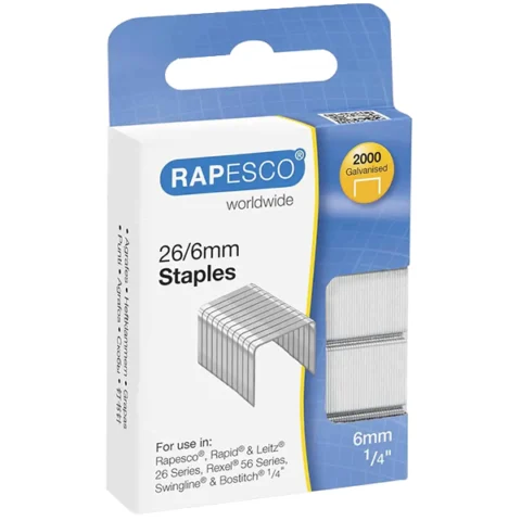 Rapesco 26/6mm Galvanised Staples 2000 Pack