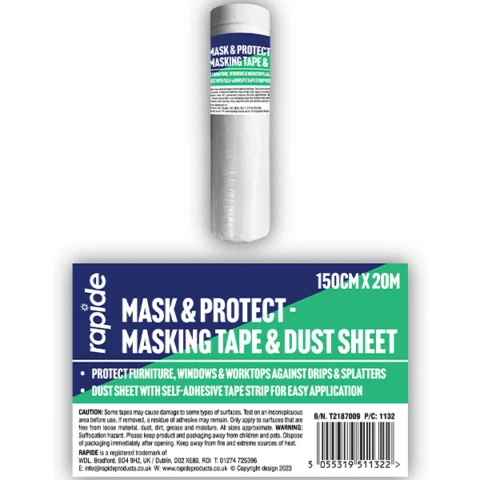 Rapide Mask & Protect Masking Tape & Dust Sheet 150cm X 20m