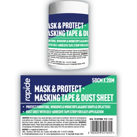 Rapide Mask & Protect Masking Tape & Dust Sheet 50cm X 20m