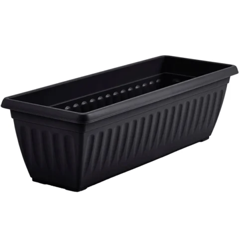 Rectangular Ribbed Plastic Wall Planter Black 45cm