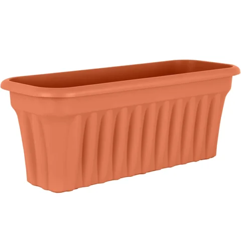 Rectangular Ribbed Plastic Wall Planter Terracotta 45cm