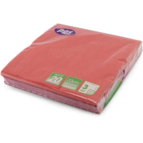 Red 3 Ply Paper Napkins 33cm 20 Pack
