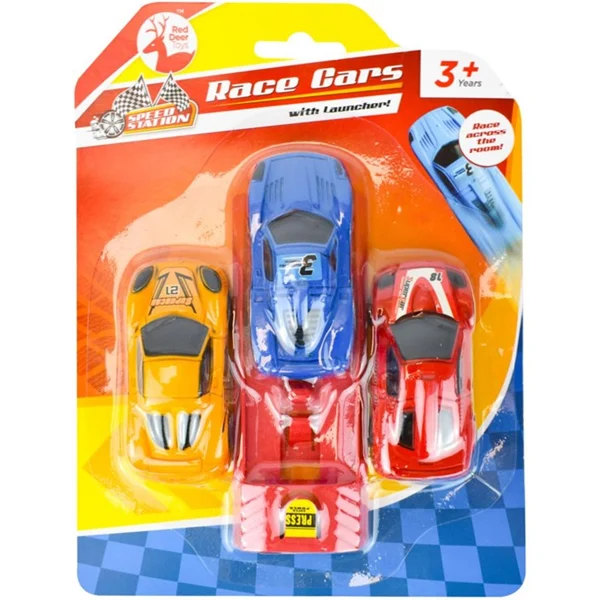 Red Deer Toys Speed Station Race Cars with Launcher Set 4pc