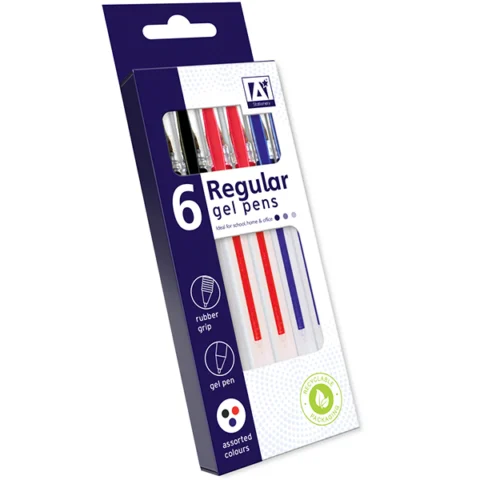 Regular Gel Pens Black, Red & Blue 6 Pack