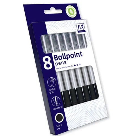 Retractable Ballpoint Pens Black 8 Pack