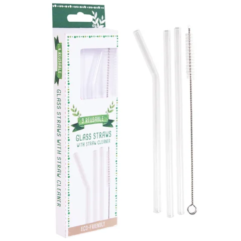 Reusable Glass Straws 3 Pack & Straw Cleaner Brush