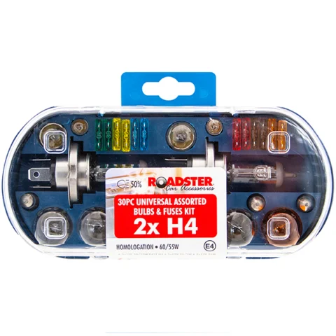 Roadster 2X H4 Universal Assorted Car Bulbs & Fuses Kit 30pc