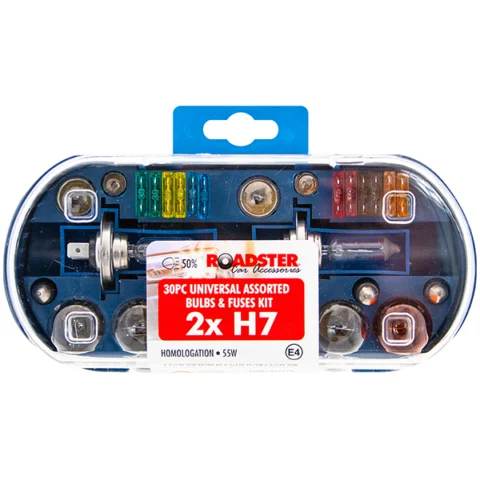 Roadster 2X H7 Universal Assorted 55W Car Bulbs & Fuses Kit 30pc