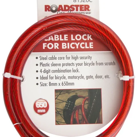 Roadster 4-Digit Combination Cable Lock For Bicycle 8mm X 650mm