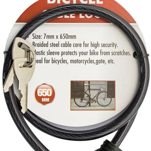 Roadster Bicycle Cable Lock With 2 Keys 7mm X 650mm