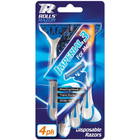 Rolls Razor Imperial 3 For Men Disposable Razors 4 Pack