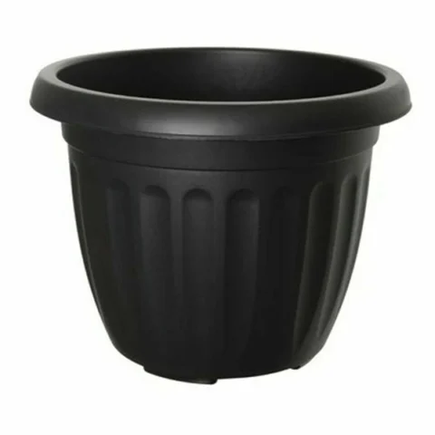 Round Ribbed Plastic Planter Black 40cm