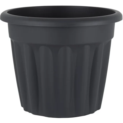 Round Ribbed Plastic Planter Black 50cm