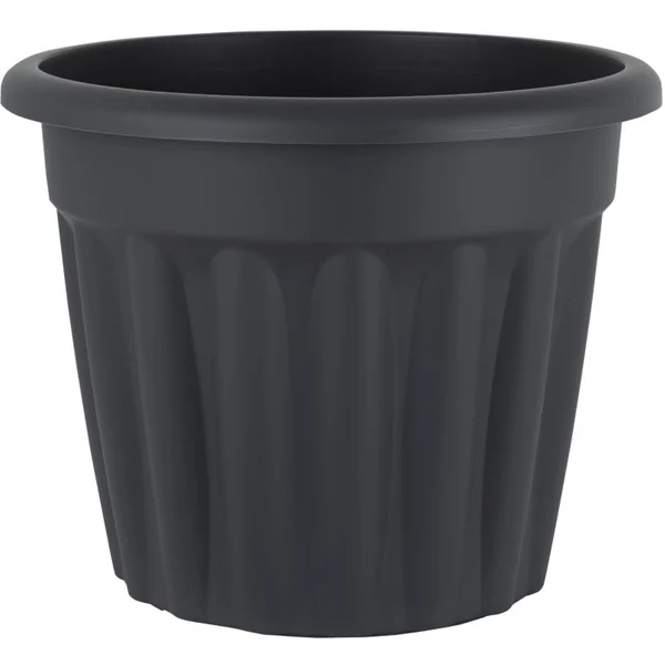 Round Ribbed Plastic Planter Black 50cm