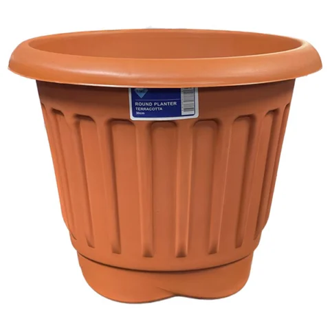 Round Ribbed Plastic Planter Terracotta 30cm