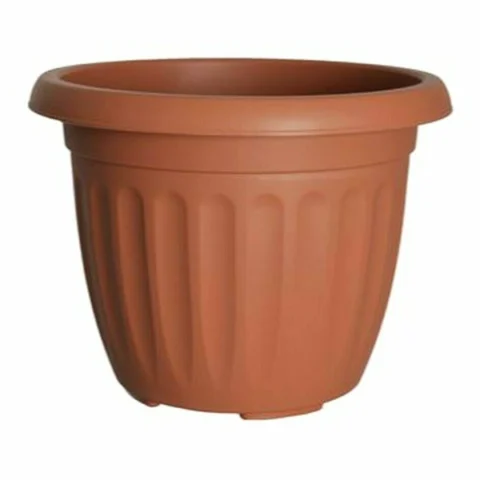 Round Ribbed Plastic Planter Terracotta 40cm