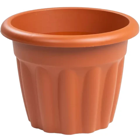 Round Ribbed Plastic Planter Terracotta 50cm