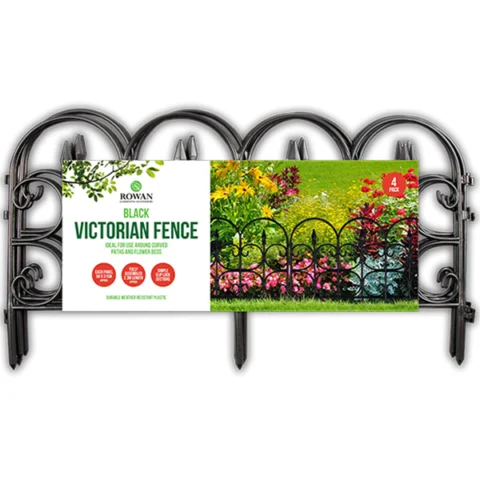 Rowan Black Plastic Victorian Garden Fencing 4 Pack