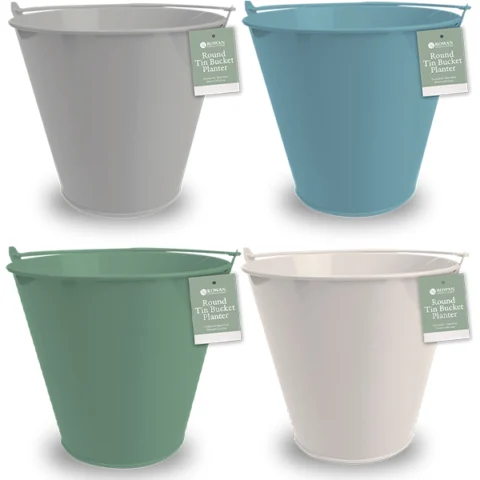 Rowan Round Tin Bucket Planter Assorted Colours