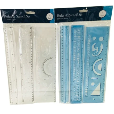 Ruler & Stencil Set Assorted Colours 3 Pack