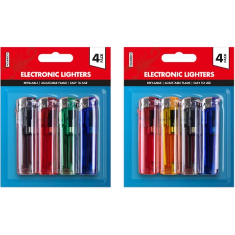 Scorpion Mixed Colour Electronic Refillable Lighters 4 Pack Assorted