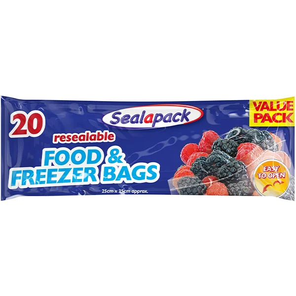 Sealapack Resealable Food & Freezer Bags 25cm X 25cm 20 Pack