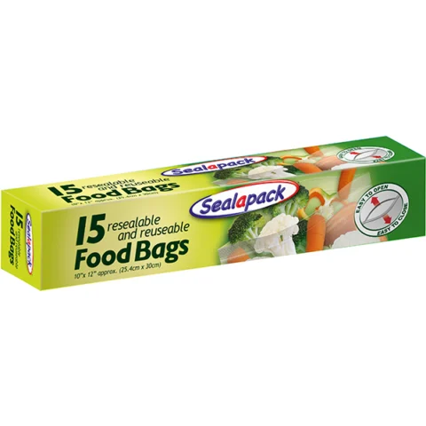 Sealapack Resealable & Reusable Food Bags 10" X 12" 15 Pack