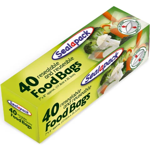 Sealapack Resealable & Reusable Food Bags 7" X 8" 40 Pack