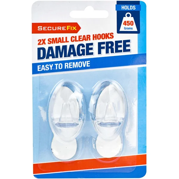Secure Fix Small Clear Hooks 2 Pack
