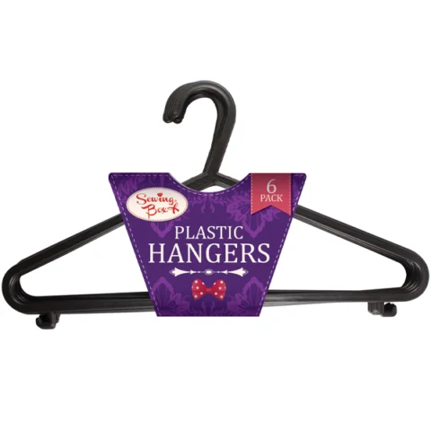Sewing Box Black Plastic Clothes Hangers 6 Pack