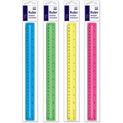 Shatter Resistant 30cm/12" Ruler Assorted Colours