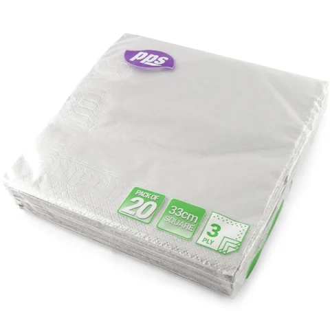 Silver 3 Ply Paper Napkins 33cm 20 Pack