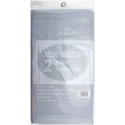 Silver Plastic Party Table Covers 54" X 54" 2 Pack