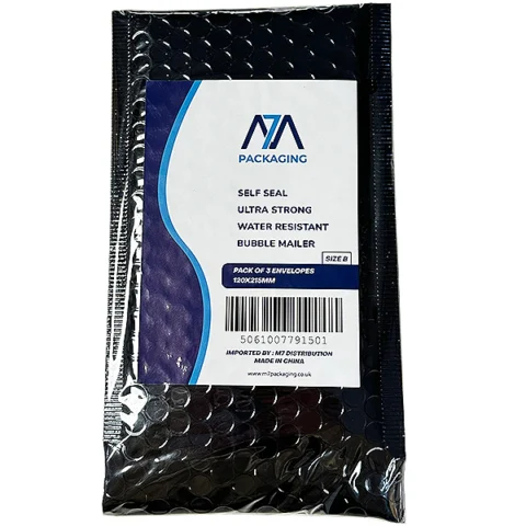 Size B Black Metallic Bubble Water-Resistant Mailing Bags 3 Pack 120mm X 215mm